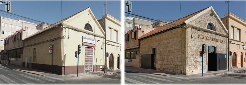 Arquitectura almacenPesquero_Santa Pola_vista exterior antes y despues