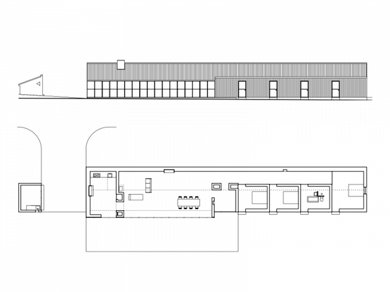 Arquitectura_stable-acre-david-kohn-architects_ planta alzado y seccion 