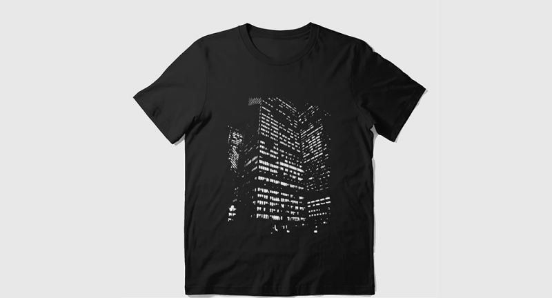 Camiseta negra con dibujo de rascacielos