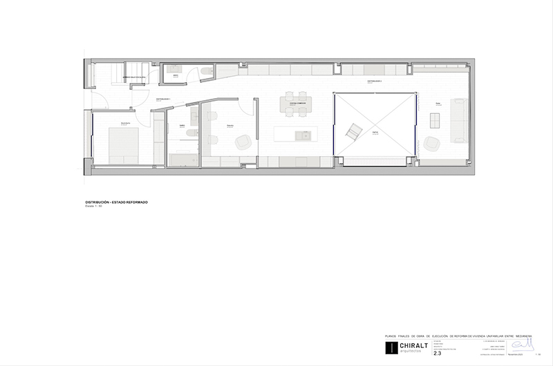 Arquitectura y Empresa, arquitectura, construcción, interiorismo, diseño de interiores, Valencia, Chiralt Arquitectos, Alberto Chiralt, vivienda, unifamiliar, arquitectura residencial, proyecto de reforma, reforma integral, Moncada, Valencia, España, espacio diáfano, proyectos de arquitectura, patio interior, casa patio