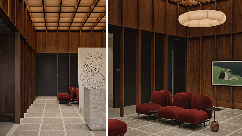 Arquitectura y Empresa, arquitectura, diseño de interiores, interiorismo, clínica, espacio comercial, Atelier Carle, Alex Lesage, Canadá, Toronto, Ontario, espacio médico, dermatología, hospital, ambulatorio, minimalismo, diseño minimalista, consulta médica, retro, madera, revestimiento, materiales de construcción, materiales naturales, ambientes cálidos, arquitectura sanitaria, Clínica OAKV, centro de salud