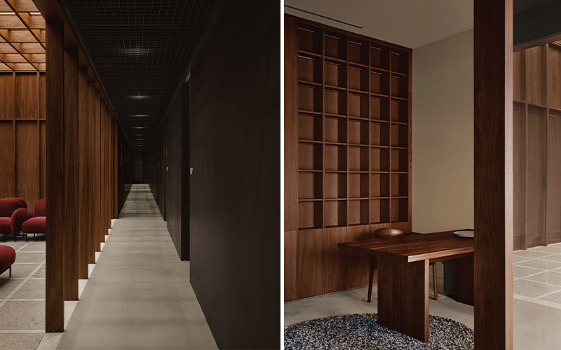 Arquitectura y Empresa, arquitectura, diseño de interiores, interiorismo, clínica, espacio comercial, Atelier Carle, Alex Lesage, Canadá, Toronto, Ontario, espacio médico, dermatología, hospital, ambulatorio, minimalismo, diseño minimalista, consulta médica, retro, madera, revestimiento, materiales de construcción, materiales naturales, ambientes cálidos, arquitectura sanitaria, Clínica OAKV, centro de salud