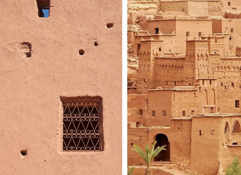 Arquitectura de los edificios y vista cerca de una ventana vieja del kasbah