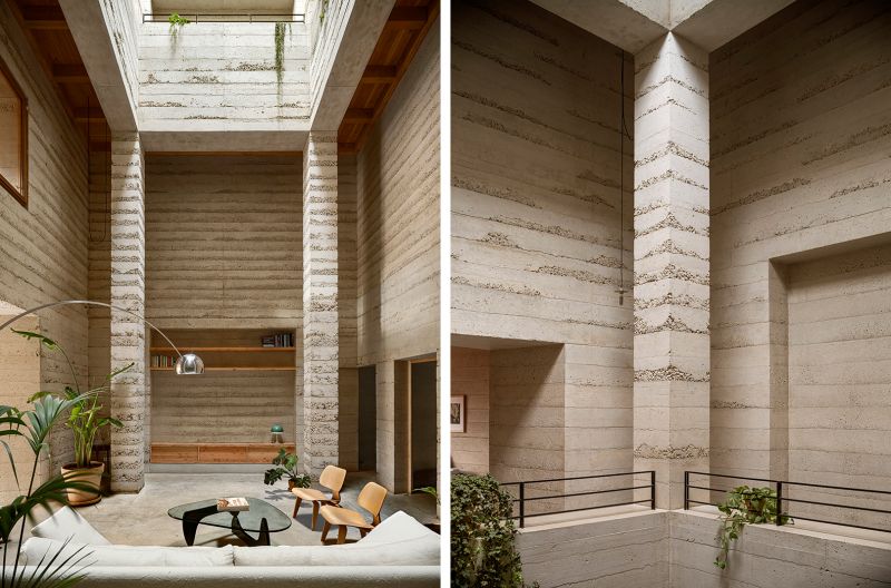 Atrio central de la casa visto desde la planta baja y la primera planta