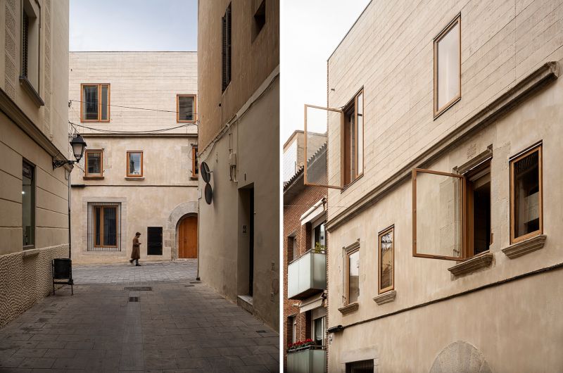 Fachada exterior compacta cerrada hacia la calle