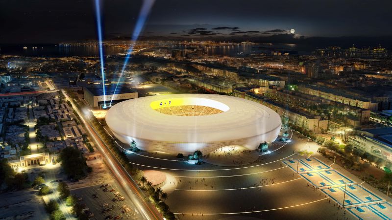 Vista nocturna del estadio 
