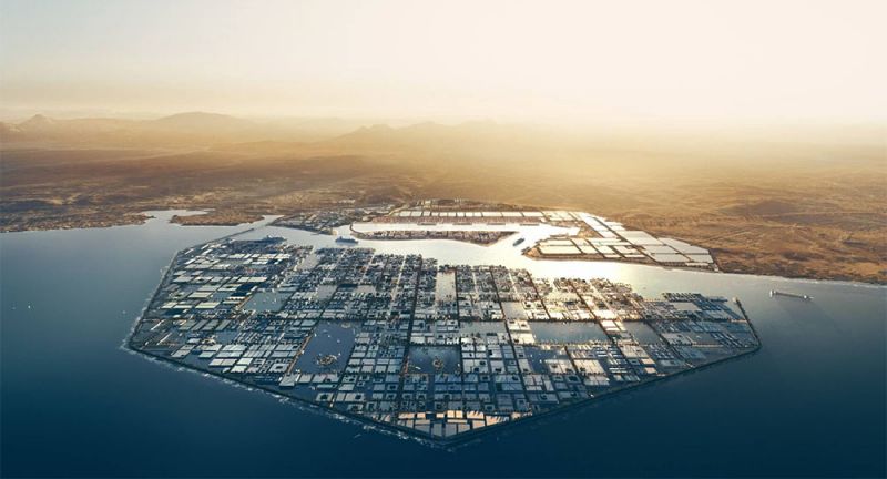 Ciudad industrial portuaria con forma octogonal