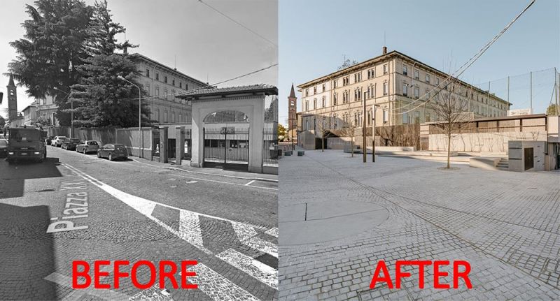 Imágenes del antes y después de la construcción de la plaza