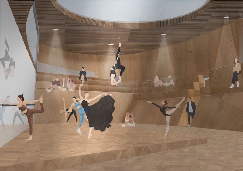 render de una sala de baile para el proyecto de arquitectura de la universidad de westminster en Londres