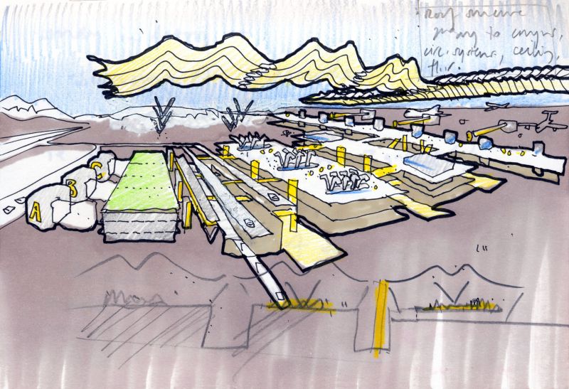 Croquis a mano de despiece de los elementos de la terminal