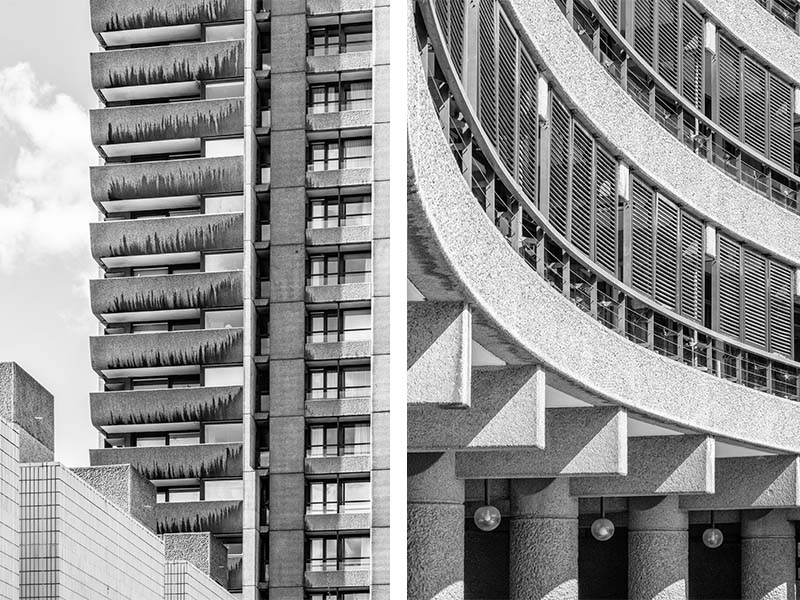 arquitectura brutalista del barbican center de Londres
