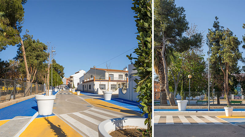 Arquitectura y Empresa, arquitectura, urbanismo, diseño urbano, Murcia, Torre Pacheco, calle, DMDT Arquitectura, Parra Arquitectos, Imagen Subliminal (Rocío R. Rivas + Miguel de Guzmán), trafico, ciudad, pueblo, calle Miguel de Cervantes, intervención urbanística, Trenza Urbana, calle peatonal, diseño de calle, proyecto urbano, vegetación autóctona, comunidad, vecindario