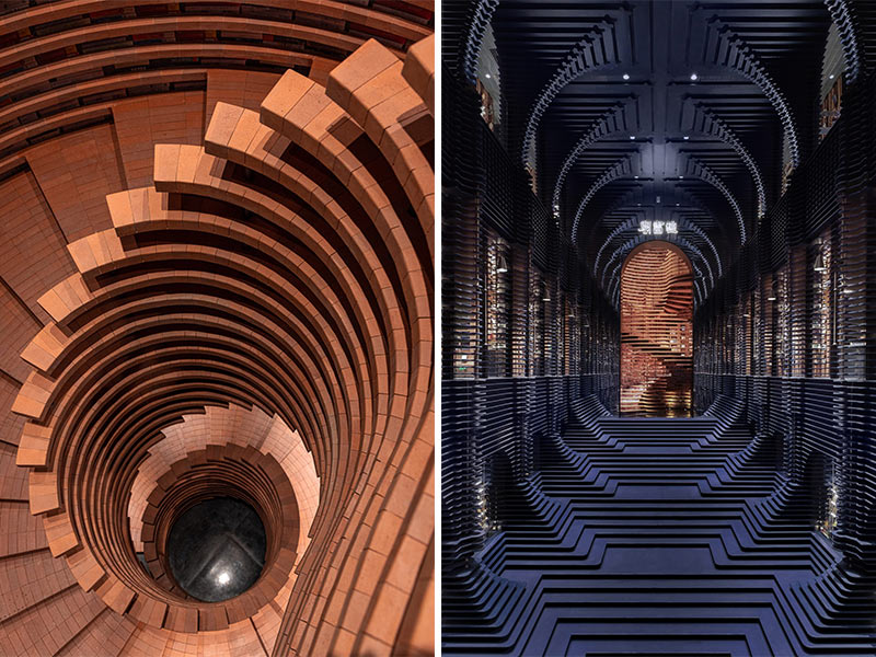 Arquitectura y Empresa, arquitectura, X+Living, biblioteca, espacio público, China, Tianjin, interiorismo, diseño interior, diseño de interiores, experiencia inmersiva, escenario arquitectónico, espacio inclusivo, luiros, espacio cultural, estantes, acero, ladrillo rojo, materiales de construcción, materiales a medida, mampostería de ladrillo