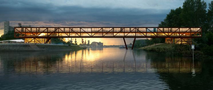 Puente, hotel y oficinas sobre el Danubio. Proyecto Elbow Shadow de ARCVS arquitectos